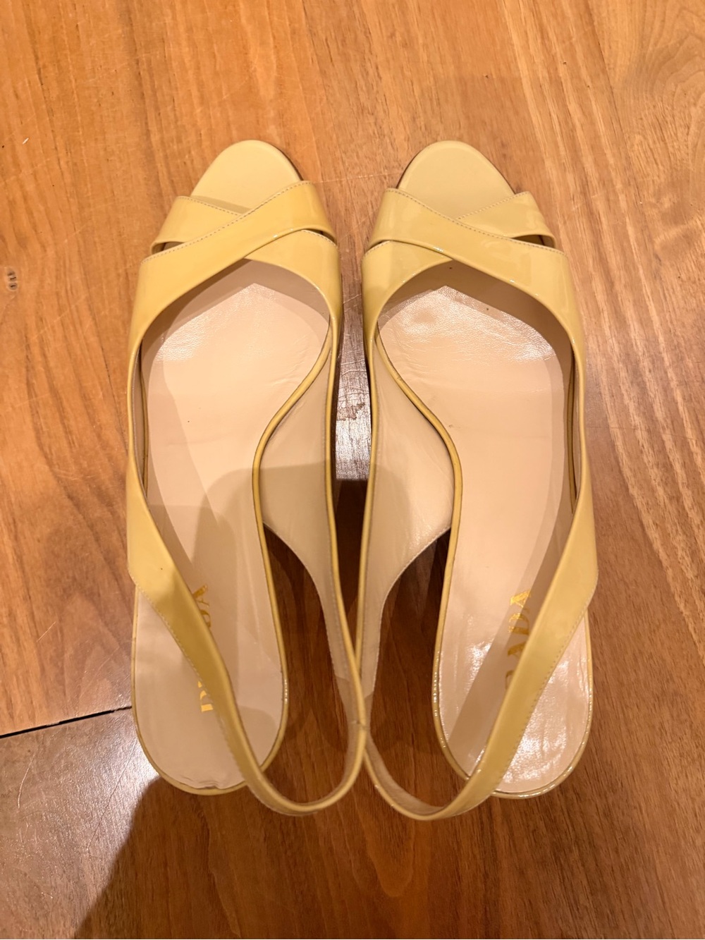 Prada Yellow Women's Slingback Peep-Toe Heels